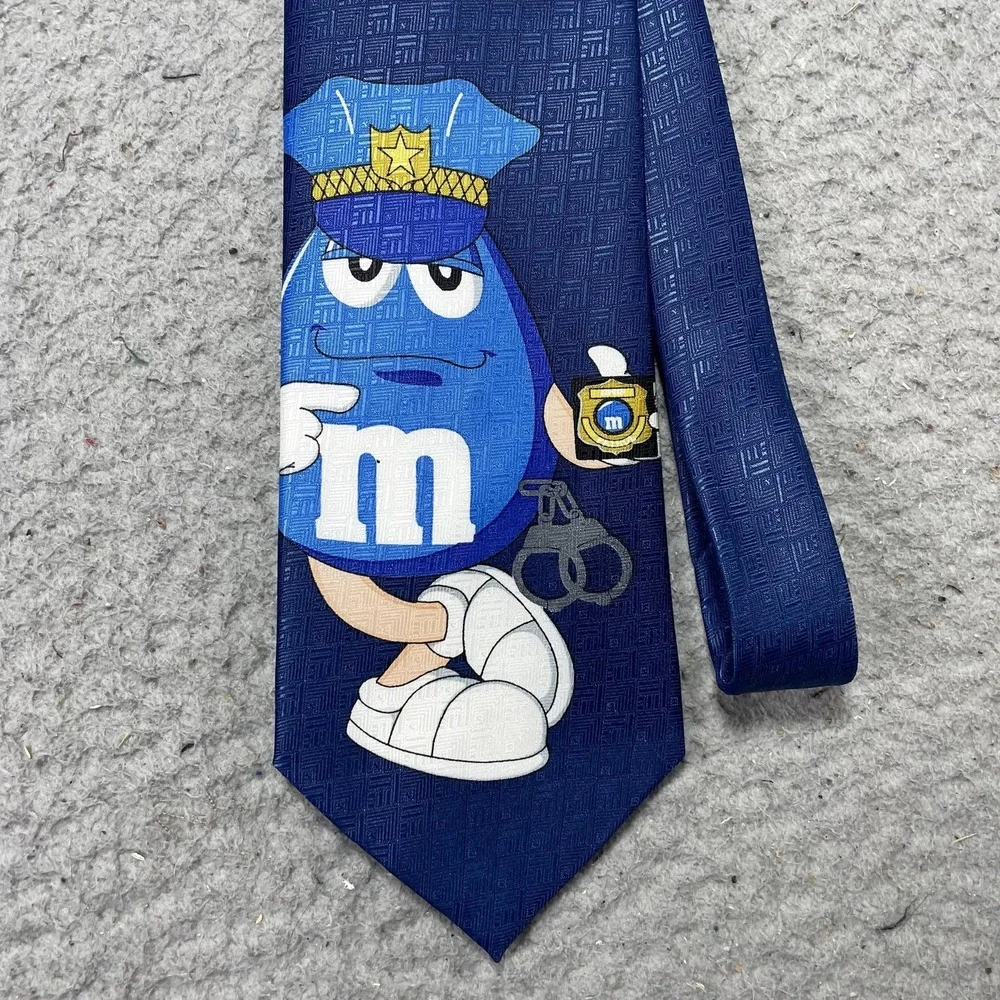 Vintage M&M's Tie Mens One Size Blue Police Classic Jacquard Polyester Necktie